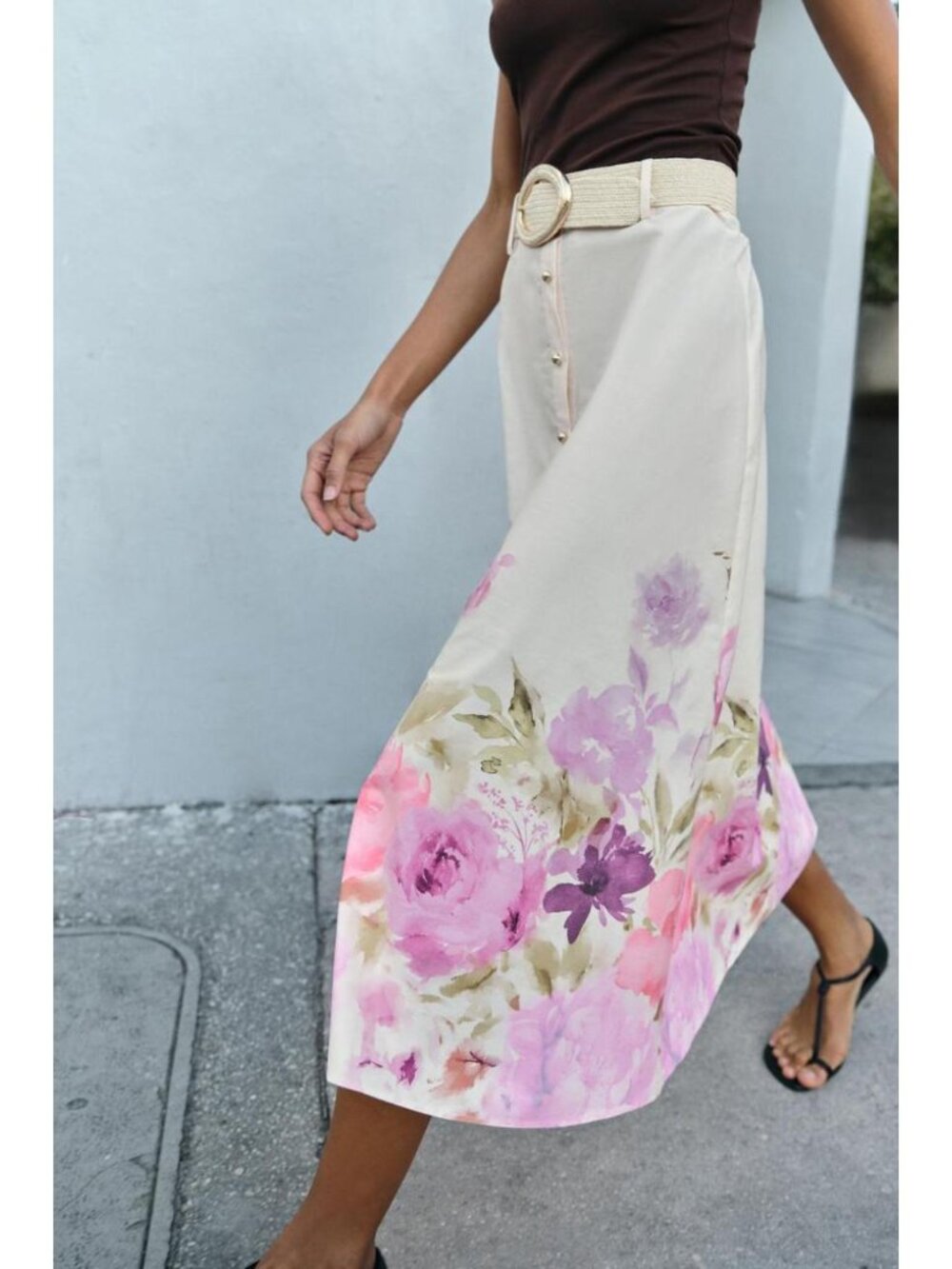 ZARA FLORAL PRINT BELTED MIDI SKIRT - Picture 3 of 7